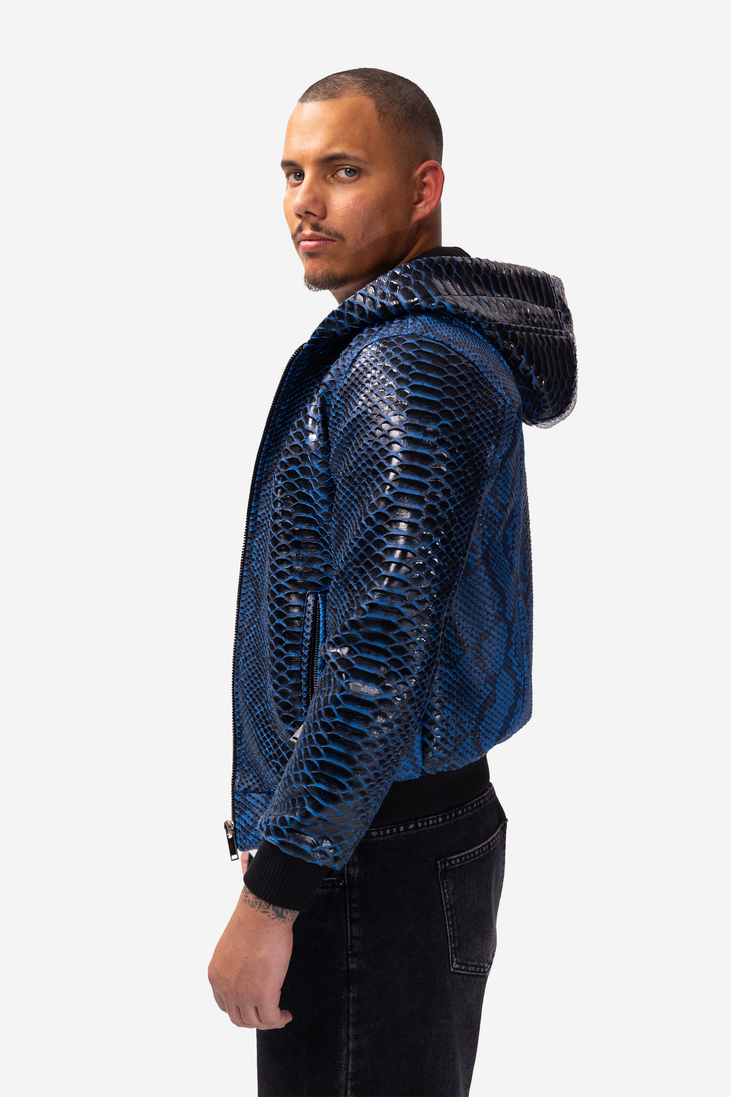 BLAUE BOA LEDERJACKE