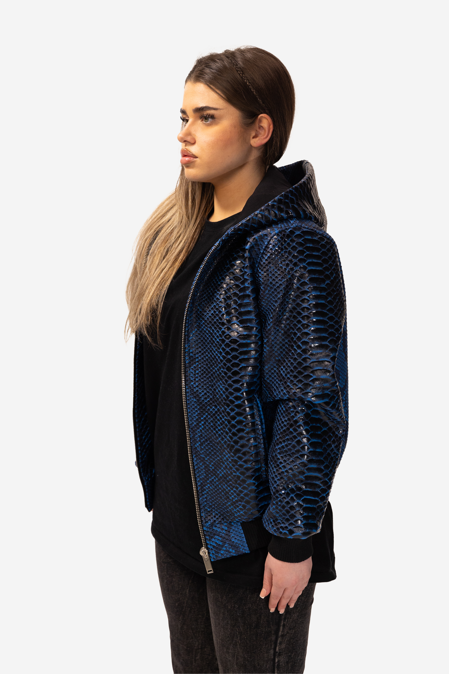 BLAUE BOA LEDERJACKE